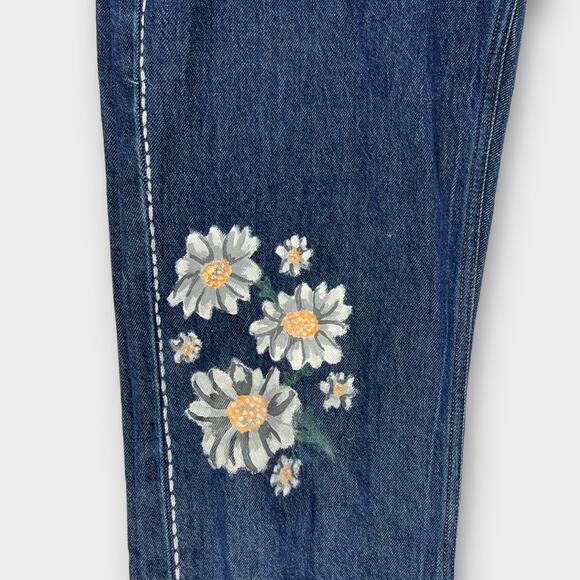 Lucky Brand Relaxed Stovepipe Jeans Floral Hand Painted Customized Size 4/27 - Picture 10 of 12